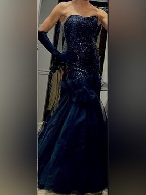 Navy marchesa notte couture sequin tulle mermaid gown size small 4